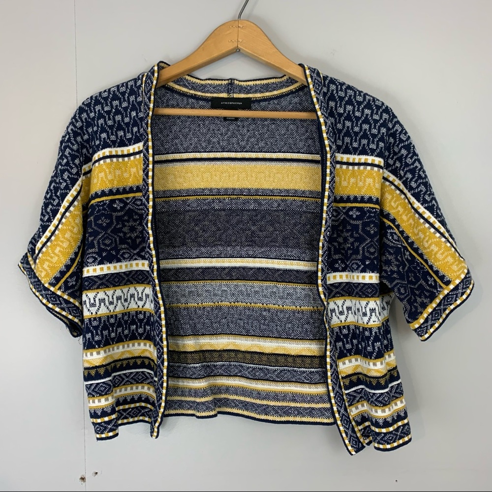 Atmosphere Open Cardigan Sweater Aztec Tribal Striped Southwestern Blue Yellow